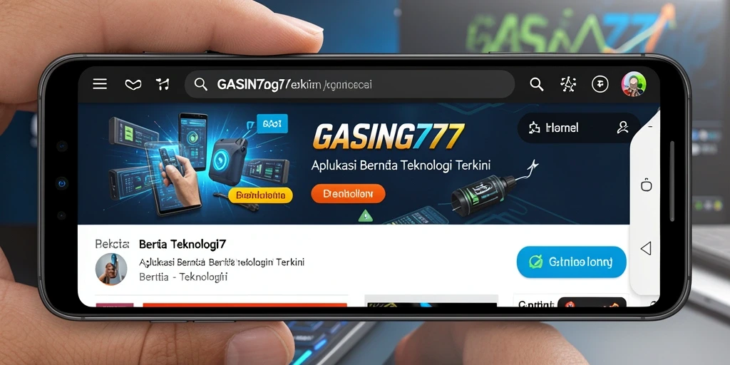 Screenshot GASING777 menampilkan antarmuka aplikasi berita teknologi yang modern.