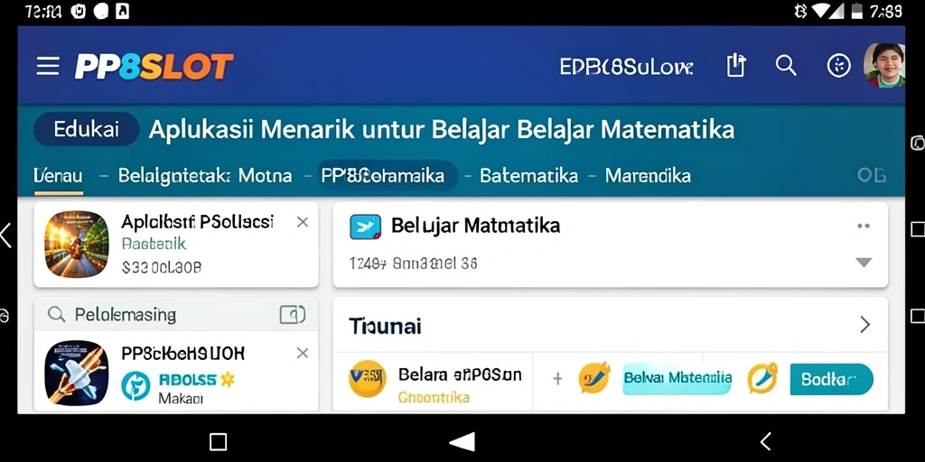 Antarmuka aplikasi PP8SLOT yang interaktif untuk belajar matematika.
