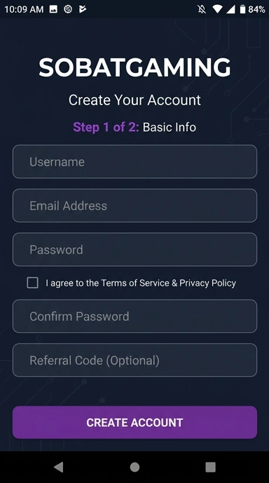 Tampilan halaman daftar sobatgaming