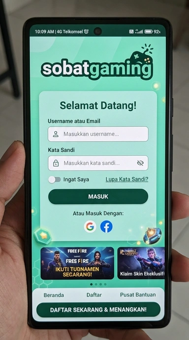 Tampilan halaman login sobatgaming