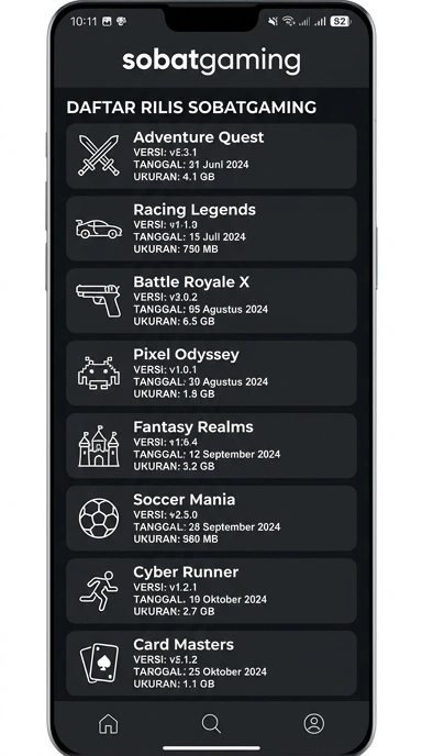 Tampilan riwayat versi sobatgaming